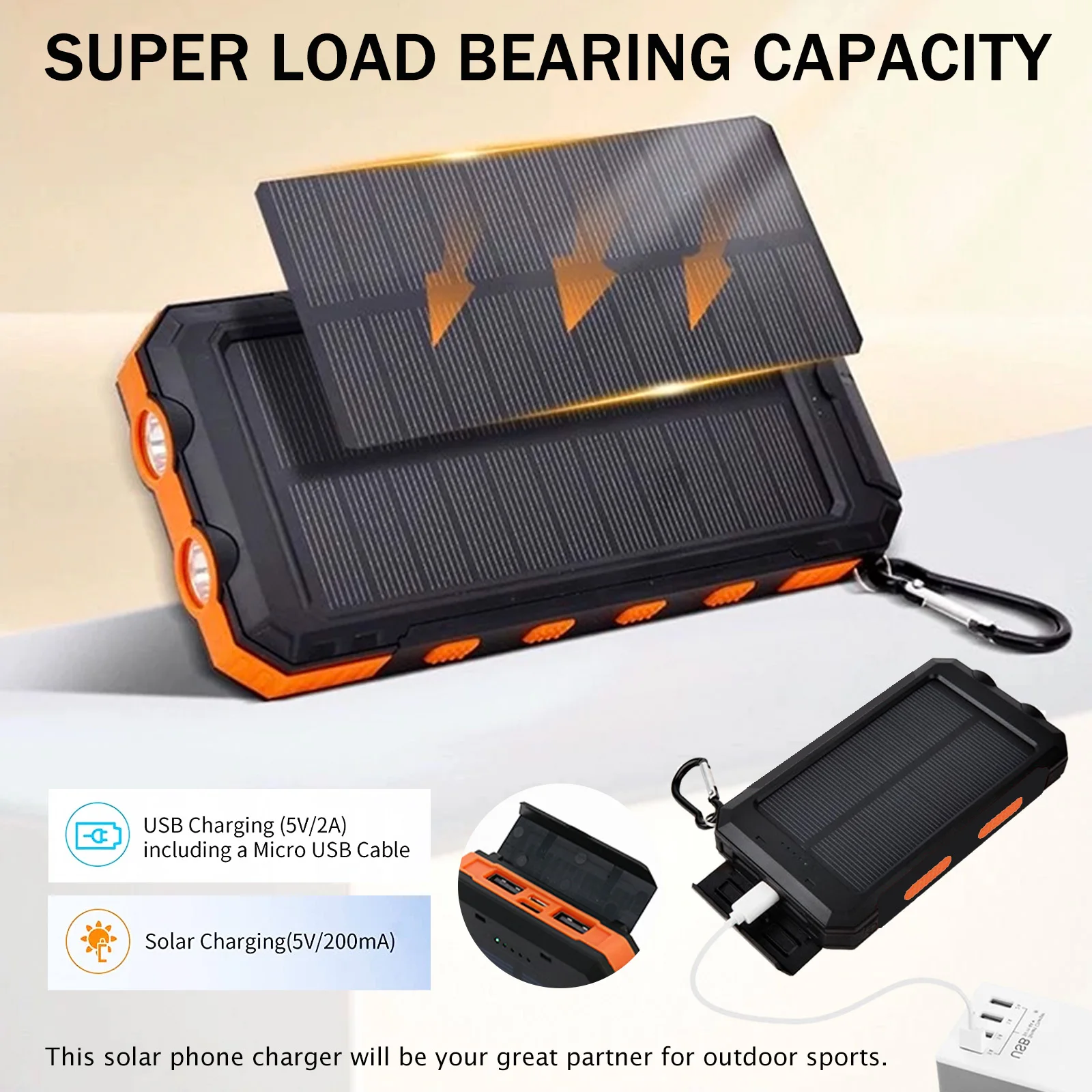 20000mAh شاحن بالطاقة الشمسية مقاوم للماء المحمولة بنك الطاقة الشمسية المزدوج 5 فولت منافذ USB 2 مصباح ليد جيب البوصلة للتخييم في الهواء الطلق Hik