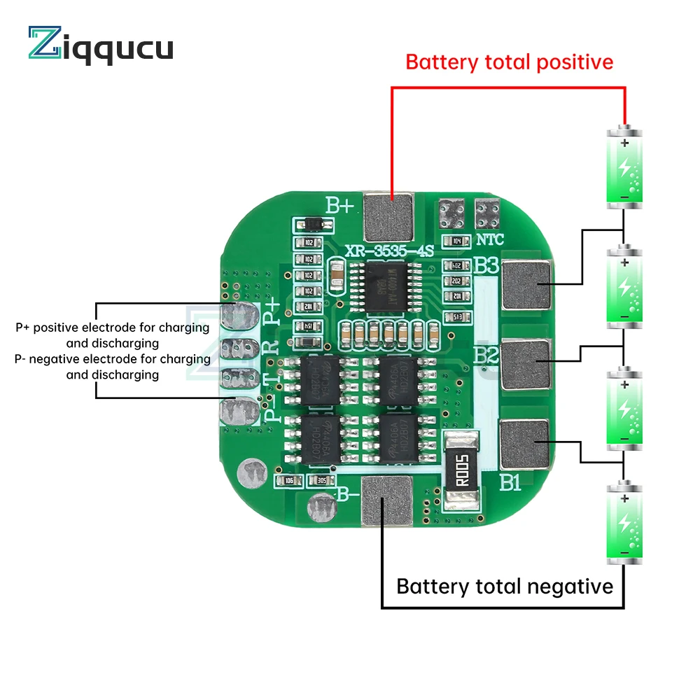 Płytka zabezpieczająca akumulator litowy BMS 4S 14.8V 8A z funkcją równoważenia portów dla akumulatorów litowych 18650.