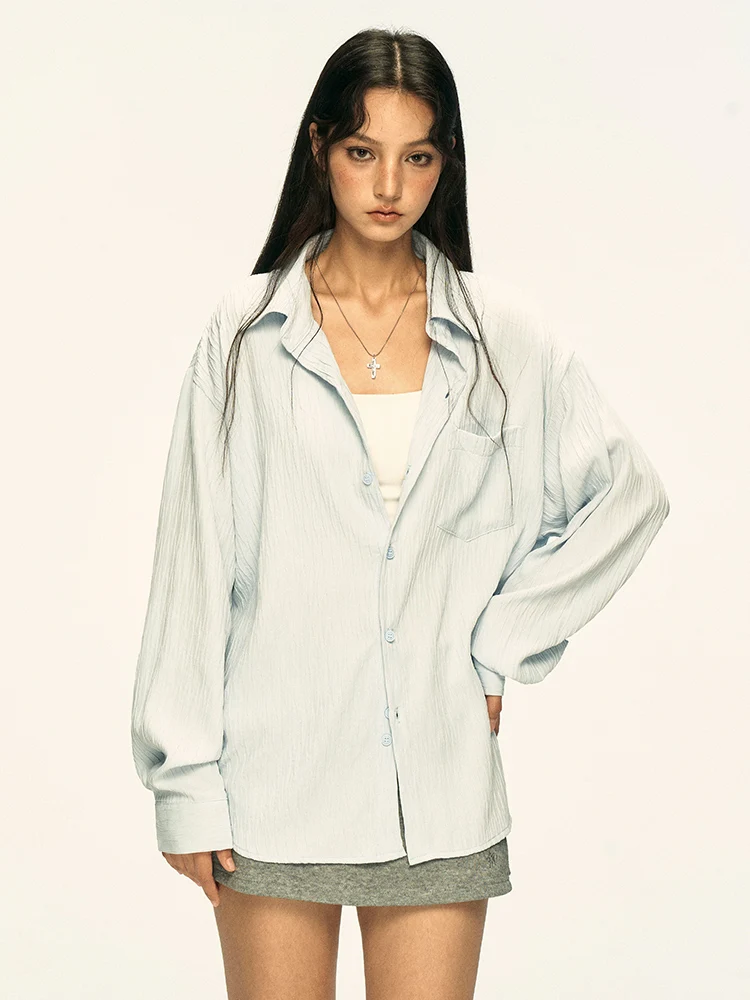 Aaisup Pure Color Texture Women's Summer Loose Casual Shirt Physical Sun Protection Korean Style 2025 New Fashion Long Sleeve