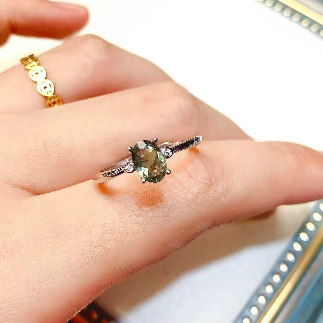 

KJJEAXCMY High End Women's Ring Natural Tourmaline S925 Silver with Electroplating Boasting High Clarity Full Brilliance