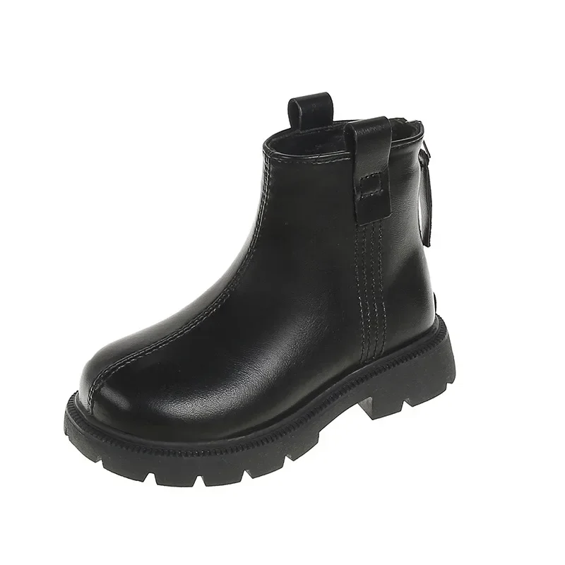 Girls Chelsea Boots Round-toe Children Leather Boots Non-slip 2024 New Fashion Kids Black Brown Short Boots for Boys Britain PU