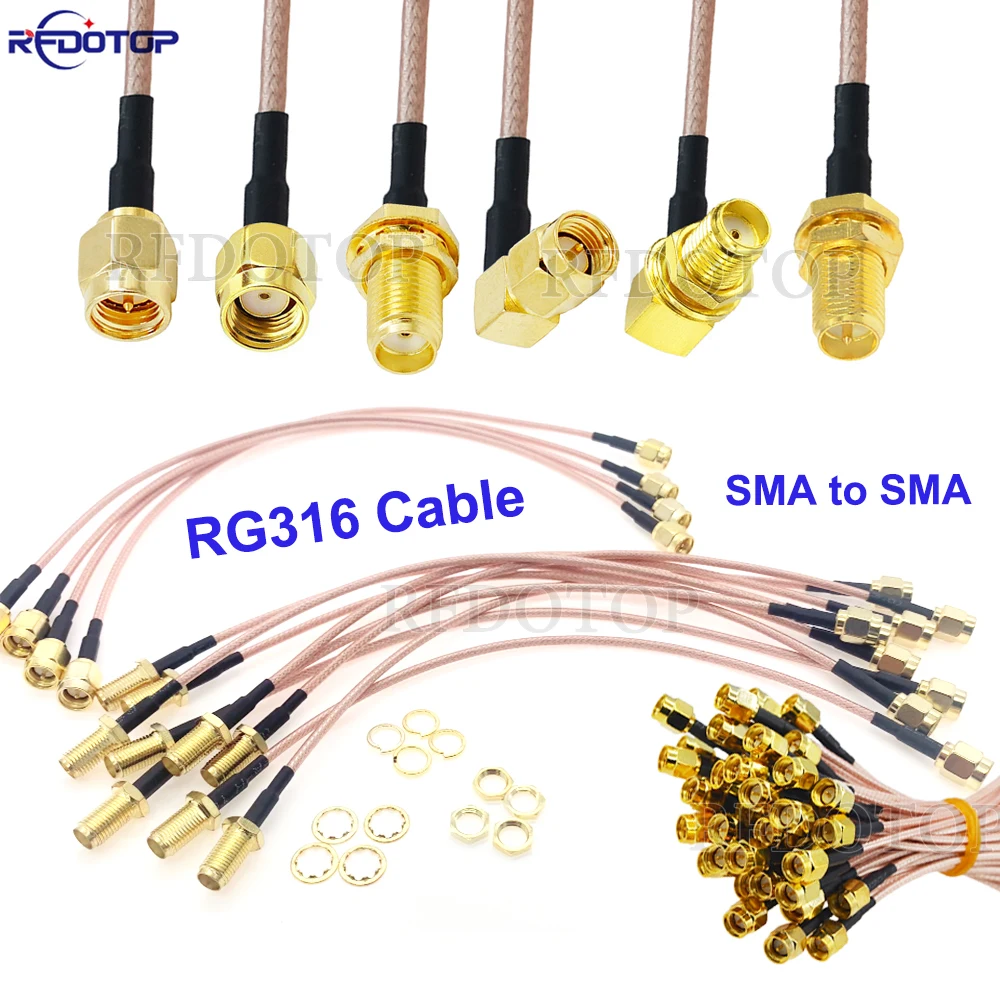 1 peça rg316 sma para sma conector trança cabo de extensão wi-fi 50ohm sma RG-316 rf cabo coaxial adaptador fio 5cm-25m