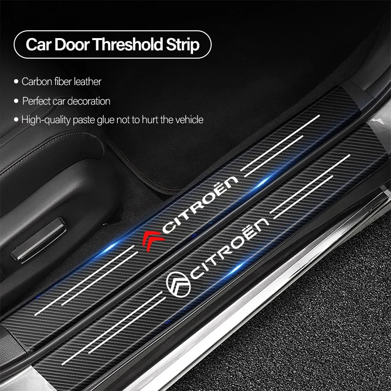 1/4/5 pçs peitoril da porta do carro placa de chinelo decoração adesivos de fibra carbono para citroen c3 c4 berlingo c1 jumper c5 c6 c2 2cv vts ds3 ds4 ds5