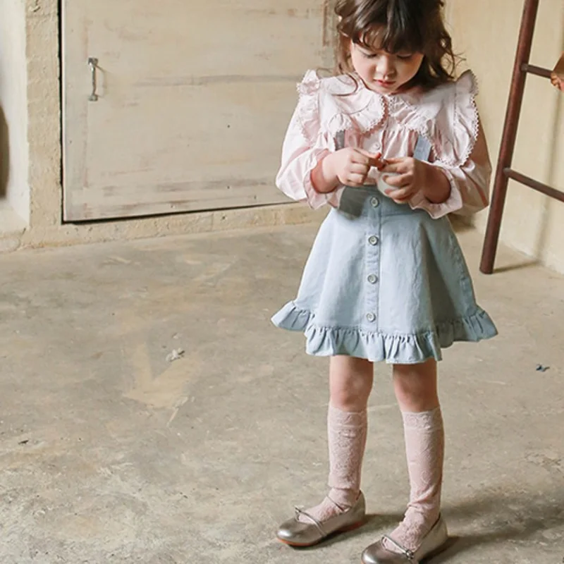 Falda vaquera para niña, falda de estilo coreano con tirantes con volantes, informal, Simple, a la moda, novedad de primavera y verano, 2023