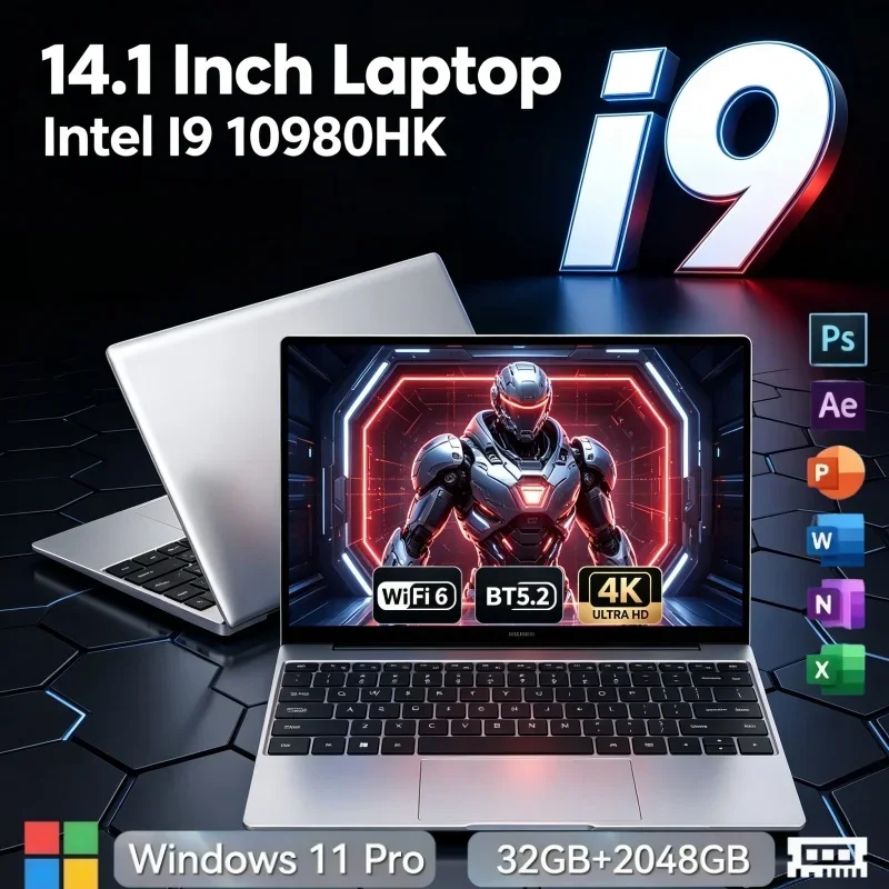 Windows 11 High Speed Laptop 14.1 Inch Intel Core I9 10980HK 32GB RAM 2TB SSD Notebook for Light Creative Design Work