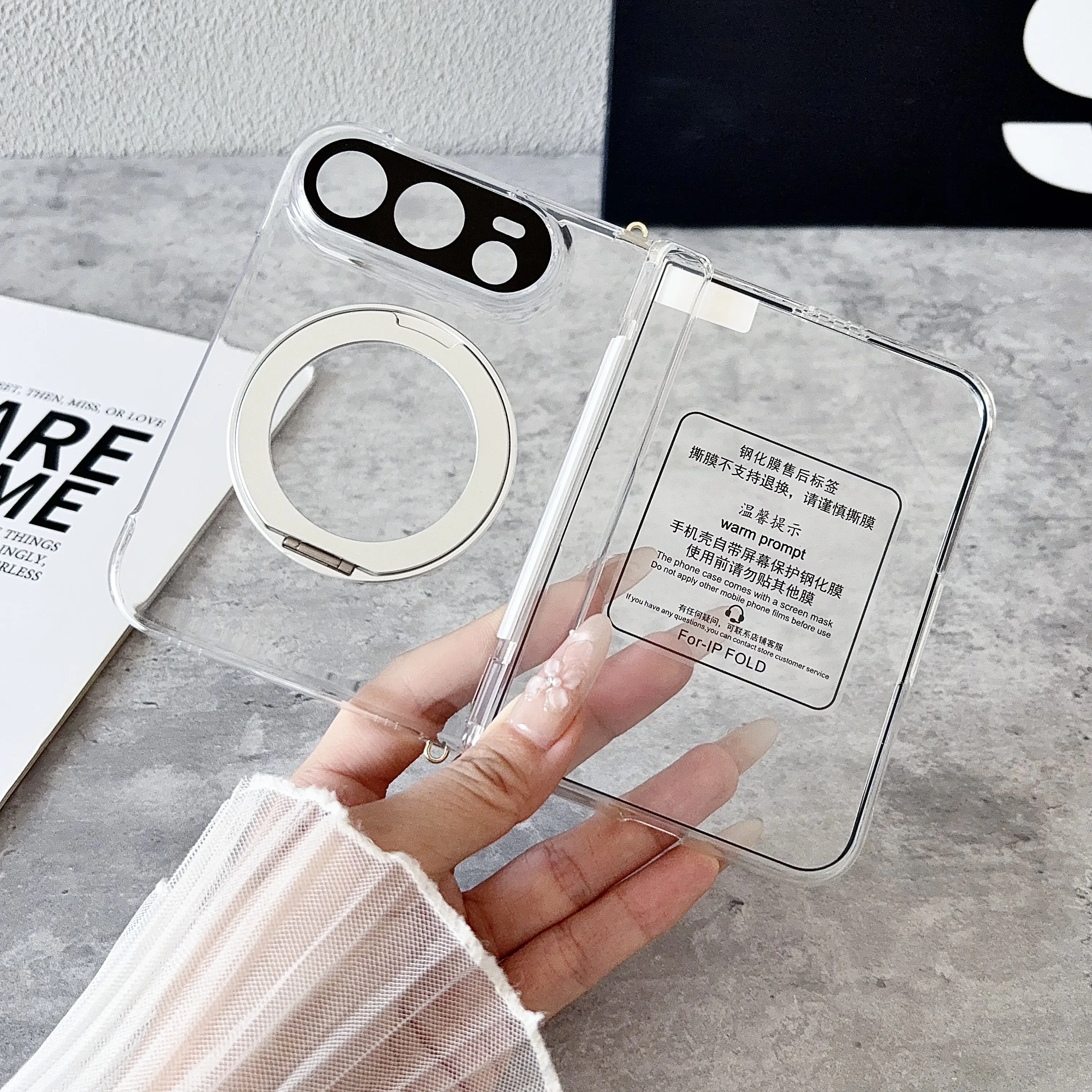 For Magsafe iPhone Duo Case Skin-Friendly Transparent Magnetic Rotating Holder With Tempered Glass Shockproof Cover Accessories