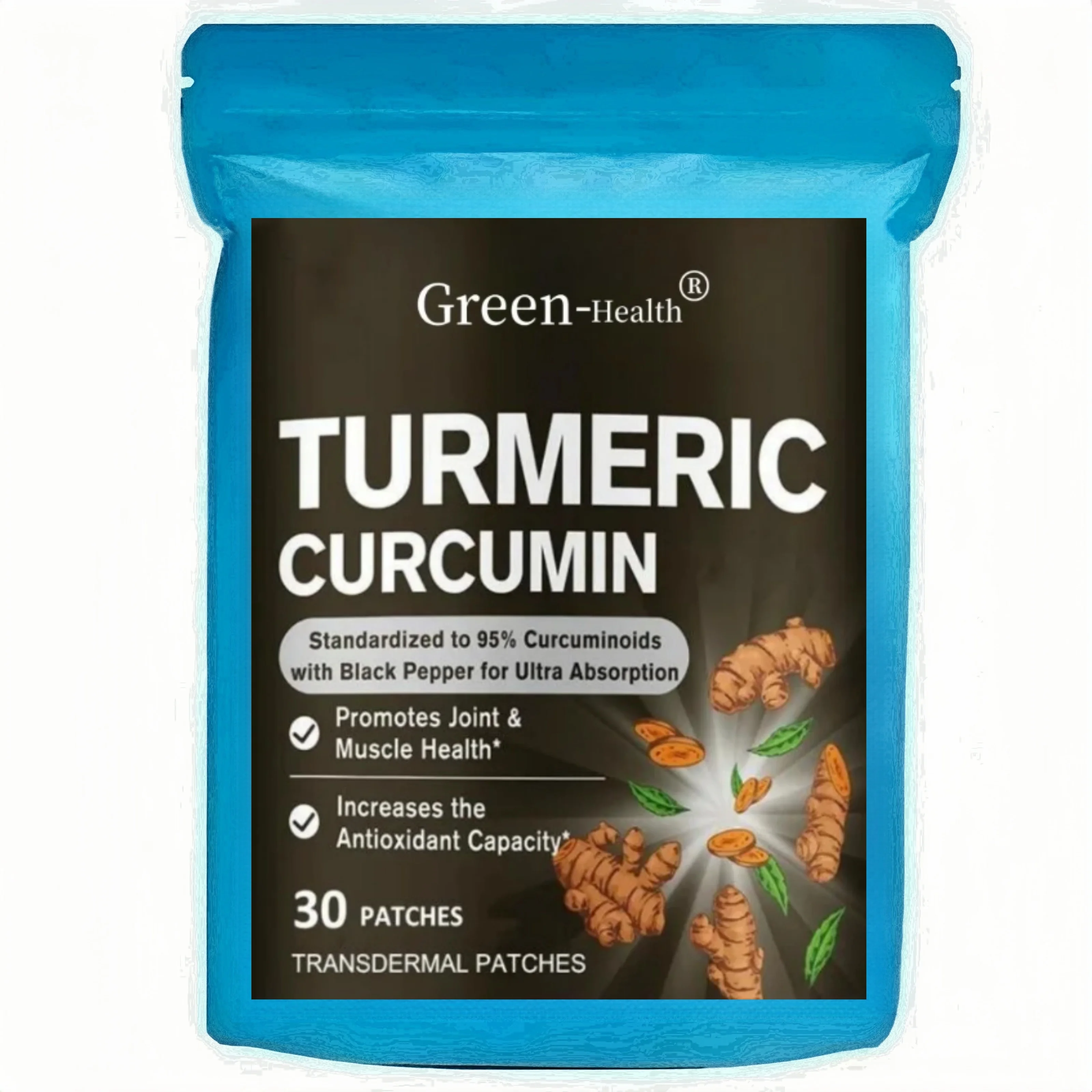 Turmeric Curcumin Transdermal Patches Muscle Support - 30 Patches One Month Supply