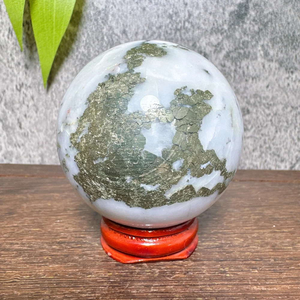 Natural Pyrite Sphere Crystal Home Decor Room Decor Lucky Quartz Stone with Stand Reiki Healing Energy Love Gift