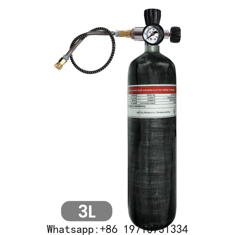 

300Bar 3L Carbon Fiber Cylinder with Fill Station Regulator Valve 4500psi High Pressure Air Tank Scuba Diving TankM18*1.5