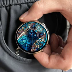 Blue Cat Design Ashtray, Creative Ashtray, Mini Portable Ashtray with Lid, Key Chain Stainless Steel Travel Ashtray Storage Case