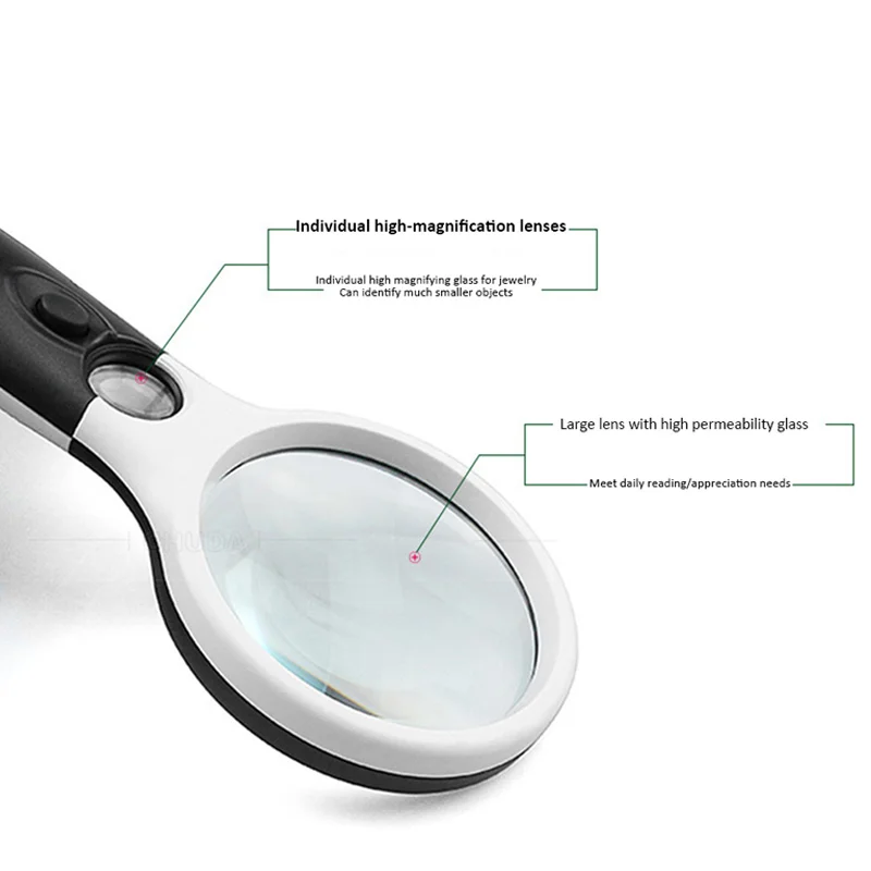 45X 3X มือถือแว่นขยาย 3 LED Professional แว่นขยายเครื่องประดับ Loupe สําหรับเหรียญแสตมป์เด็กผู้สูงอายุอ่าน