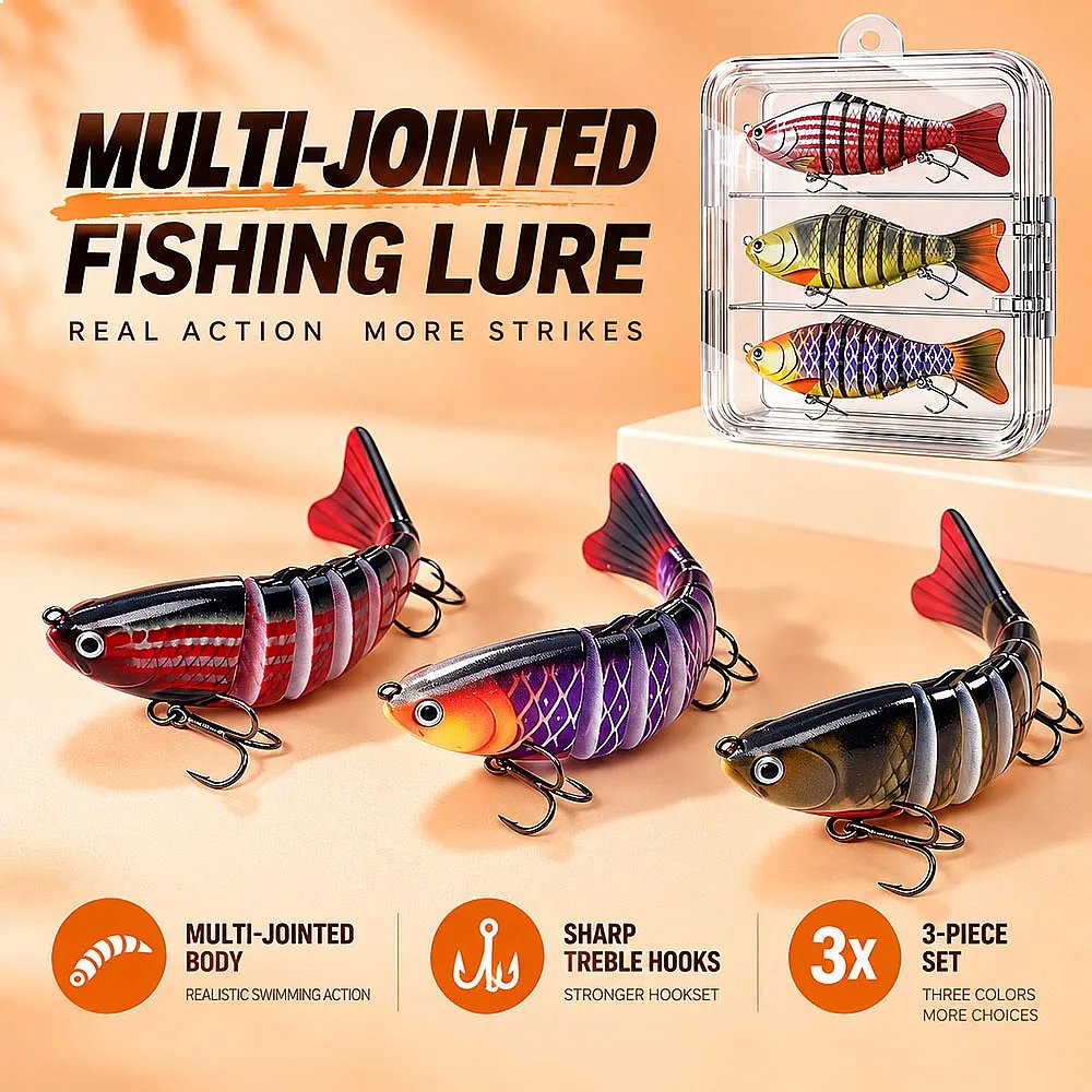 Jointed Hard Bait Lure 7 Segments Multi Jointed Swimbait 3/5/10 Pack Slow Sinking Wobbler Rattle 3D Eyes for Pike Musky in River