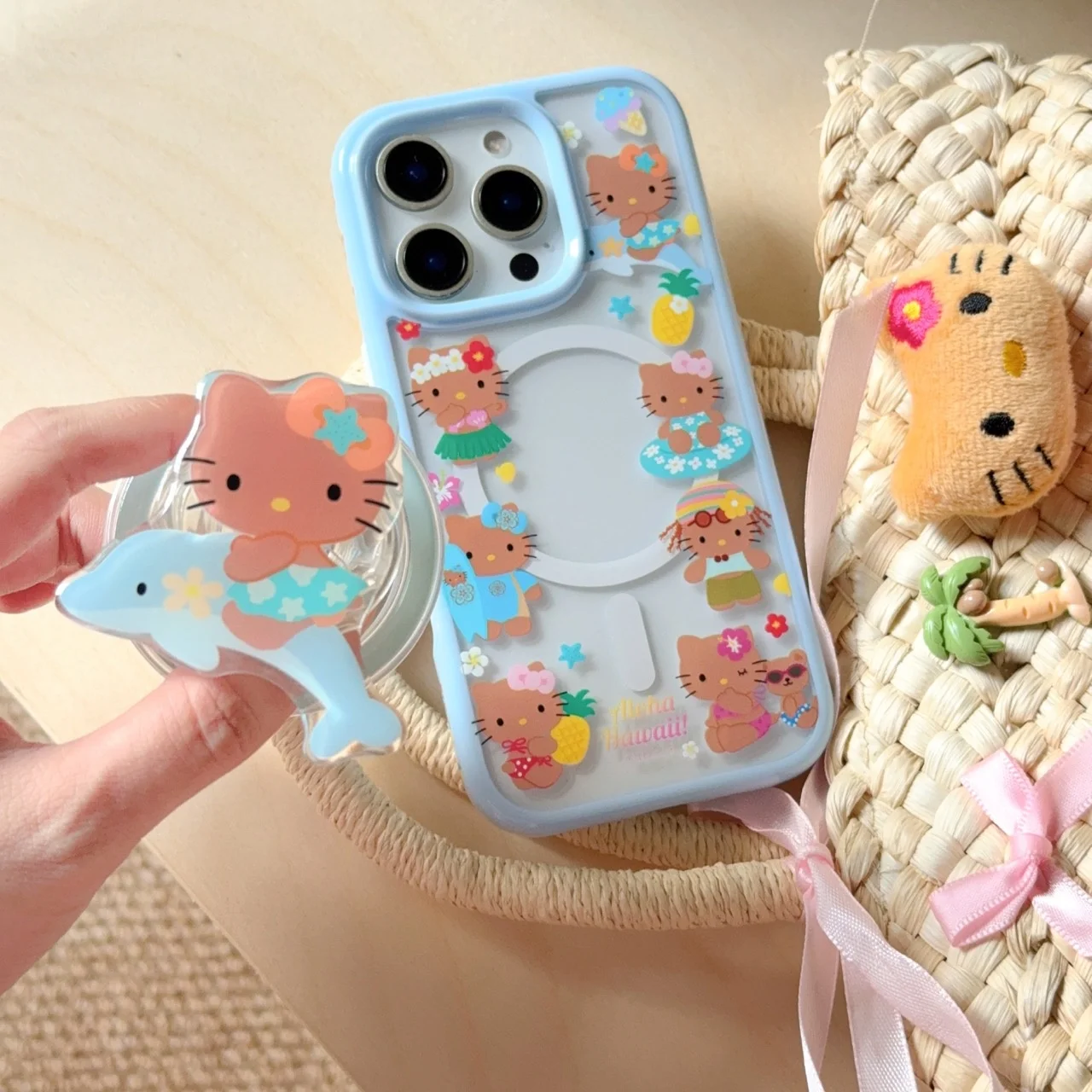 

Hello Kitty Sexy Beach Magnetic Bracket Magsafe Wireless Charge Phone Case For iPhone 13 14 15 16 17 Pro Max Hot Magneti cover