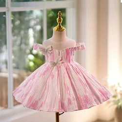 Jill Wish J432 Elegant Pink Flower Girl Dresses with Flowers Bow for Baby Kids Wedding Birthday Communion Party Holiday Pageant