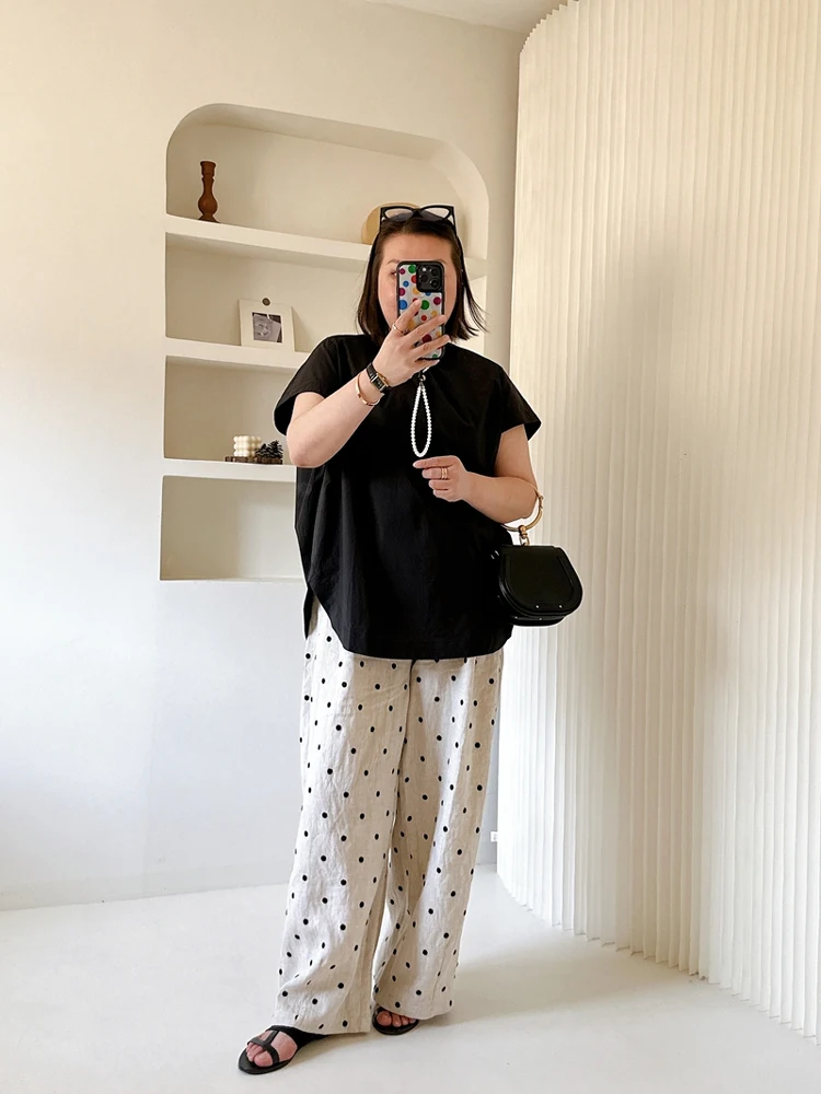 

Женская летняя корейская блузка больших размеров Rose Sister, простого силуэта, с круглым вырезом, из хлопка, модель 4408B