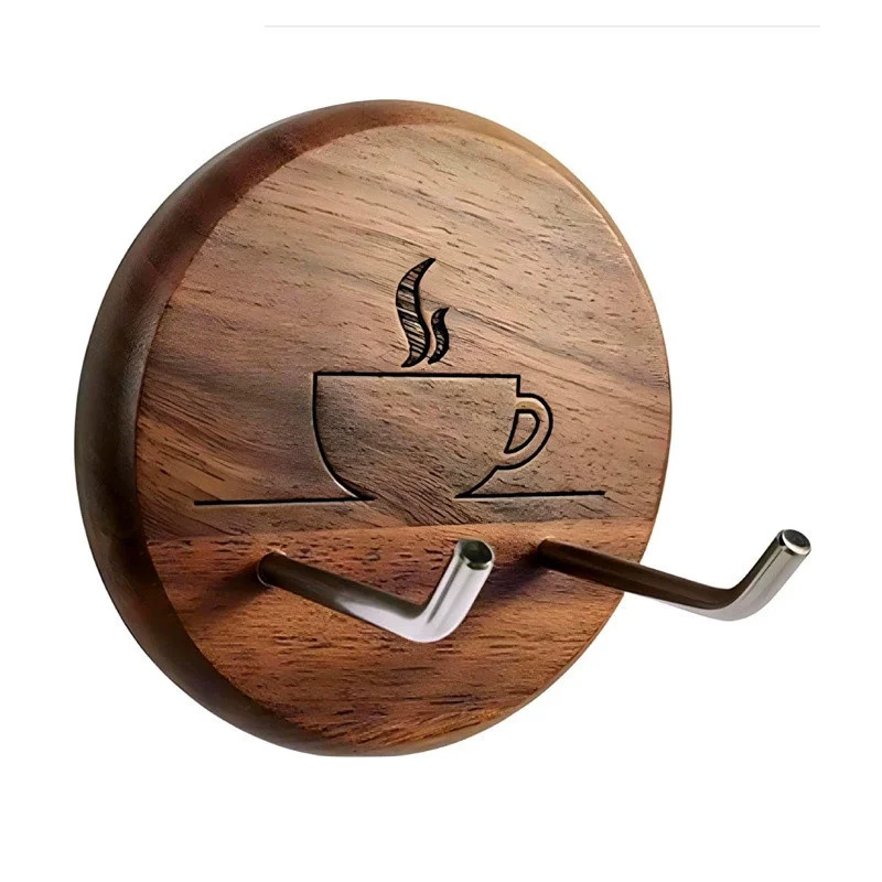 Walnut Wood Coffee Bottomless Portafilter Wall Rack with Adhesive Coffee Handle Hanger Coffee Bottom Spout Filter Holder Tools