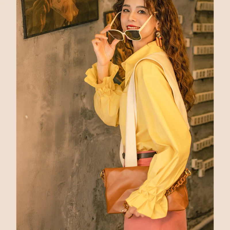 

Ladies Fashion Casual Candy Color Shirts Blouse Women Tops Woman Button Up Shirt Female Girls Long Sleeve Clothes Vy950