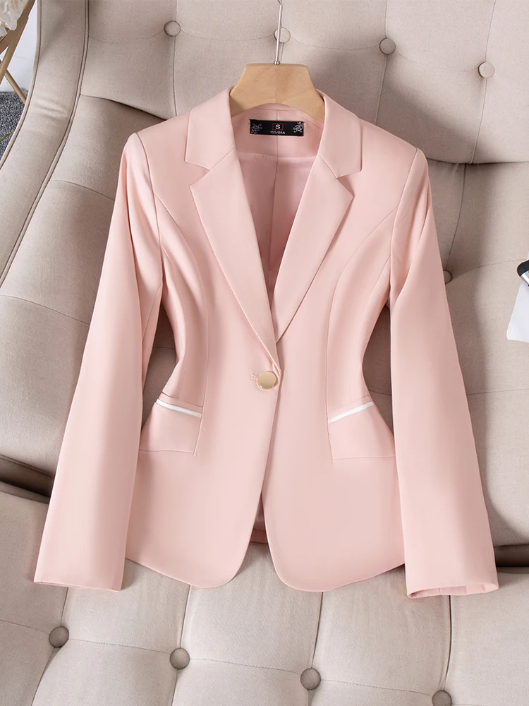 Fashion Autumn Winter Women Formal Blazer Female Green Pink Black Apricot Long Sleeve Office Ladies Business Work Wear Jacket