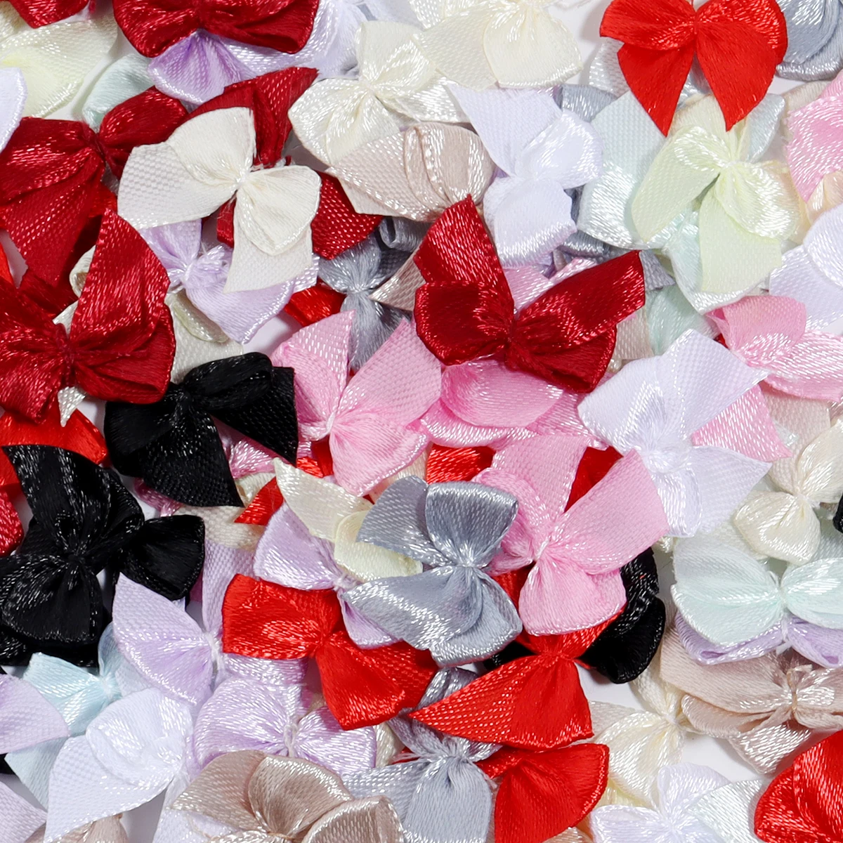 100Pcs Polyester Satin Ribbon Bows 20X25mm Colorful Hand Bow-knot Tie Small Bows for Crafts Christmas Party Decor Accessories