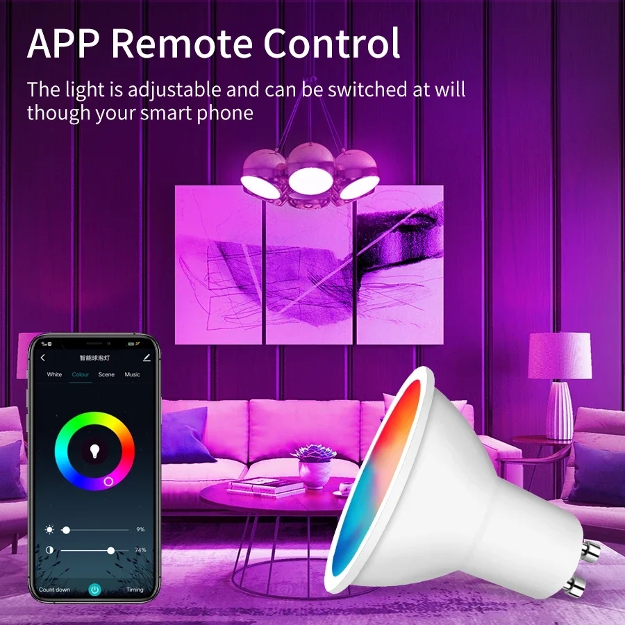 Imagem -04 - Lâmpadas Led Smart Wifi Lâmpada Regulável Controle de Voz Funciona com Alexa Google Assistente Gu10 ac 85265v 5w 7w 9w