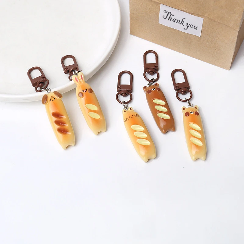 Cute Cartoon Baguettes Keychain Personality Kawaii Animal Bread Car Keyring Pendant Backpack Decoration Accessories Gifts