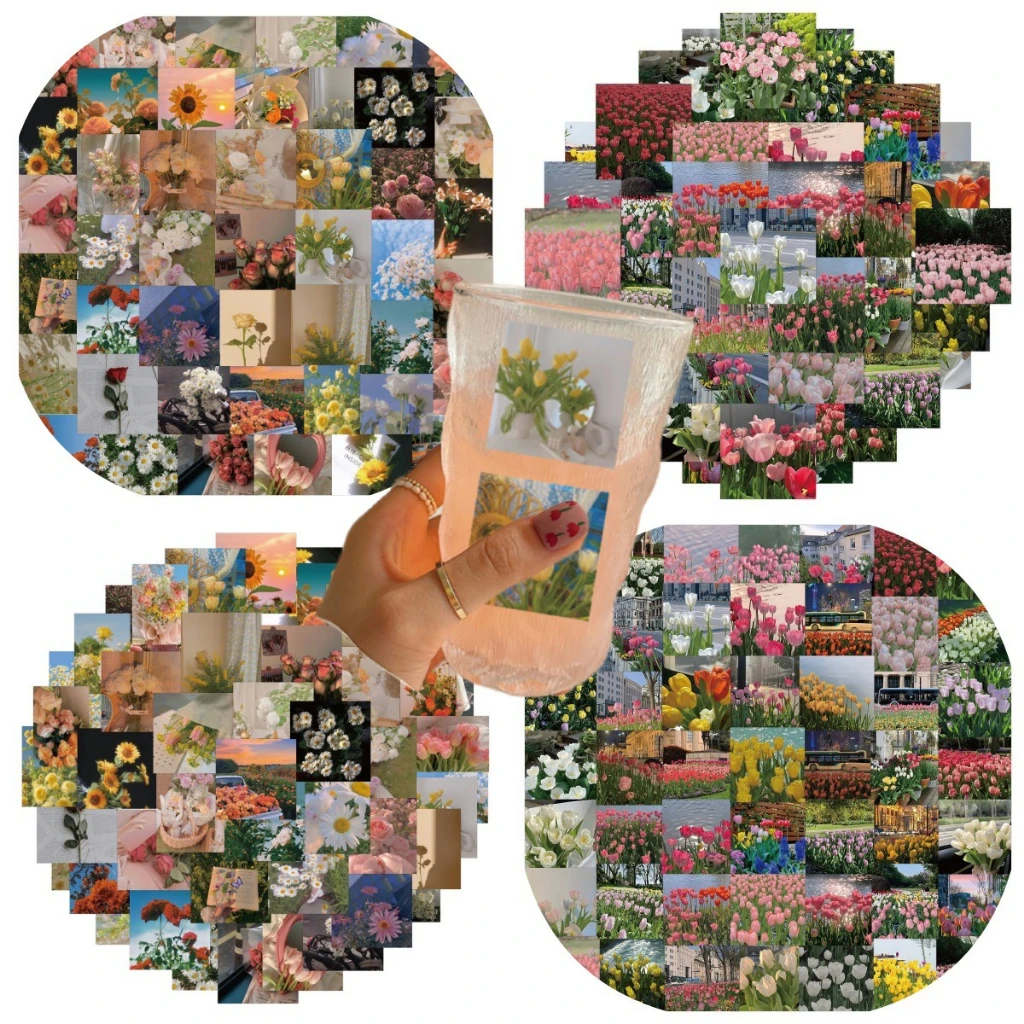 

60 шт., винтажная картина маслом, тюльпан, ромашка, цветы и растения, наклейки для скрапбукинга, ноутбука, шлема, наклейка