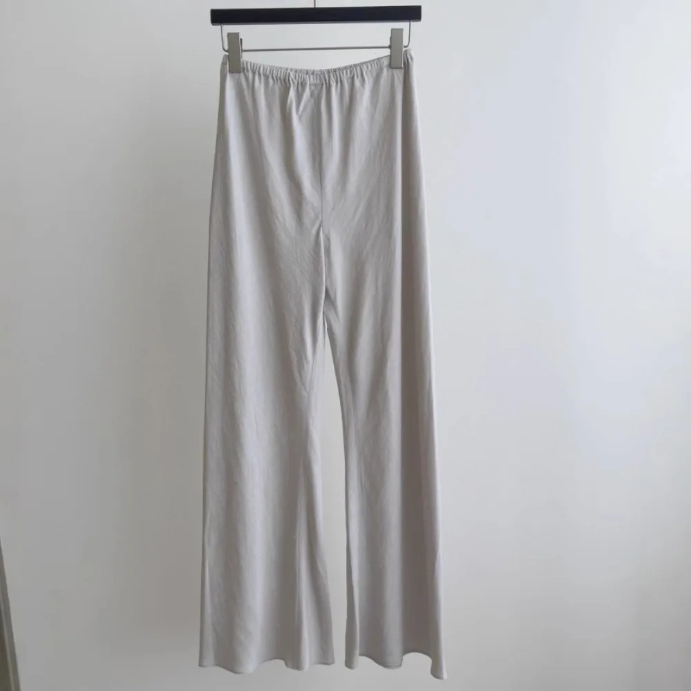 New Black Trousers High-end Elastic Waist Silk Linen Slightly Flared Casual Pants