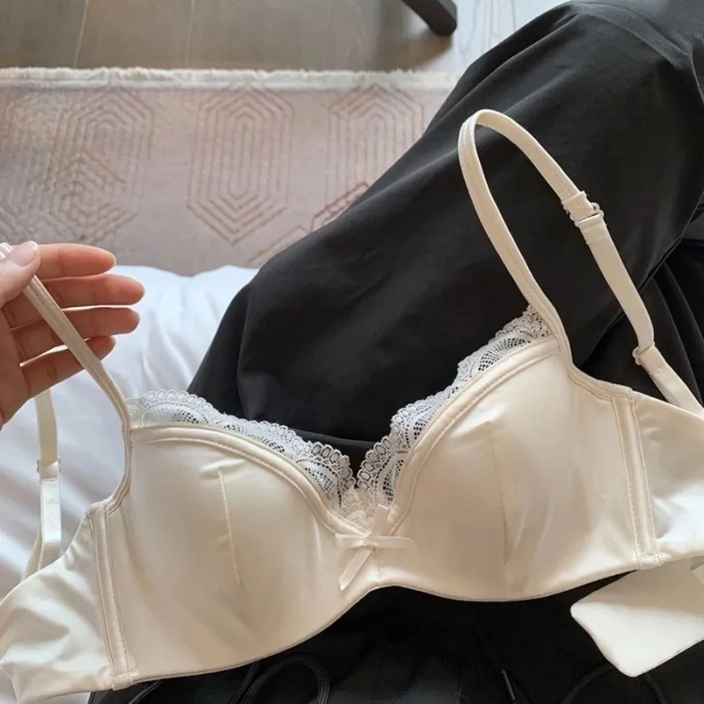 Soft Sweet Thin Satin Wireless V Bra Shockproof Traceless Push Up Underwear Adjustable Lingerie Brassiere for Women Girls Women
