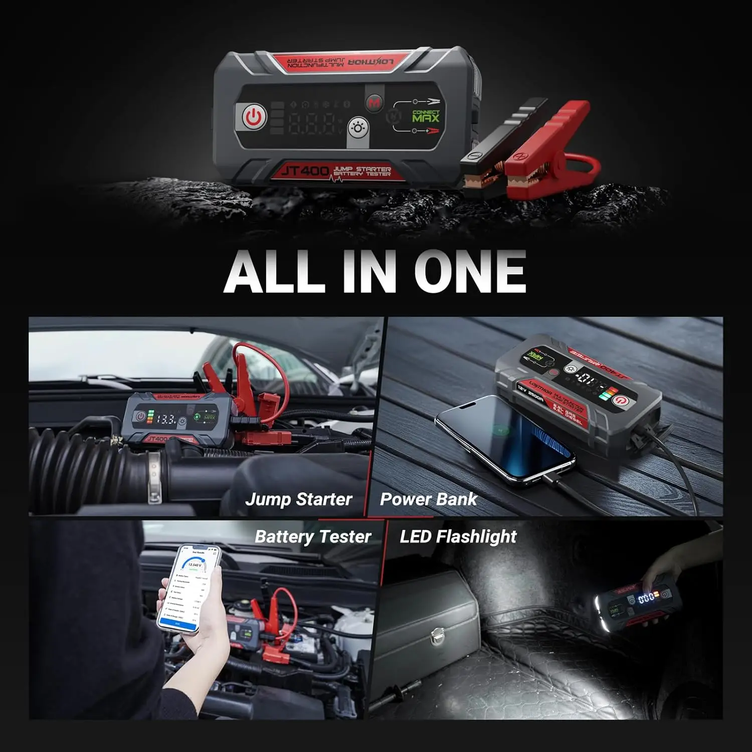 JT400 2500A Jump Starter مع جهاز اختبار بطارية 12 فولت وJ1350 PRO LiFePO4 1350 Amp Jump Starter #6