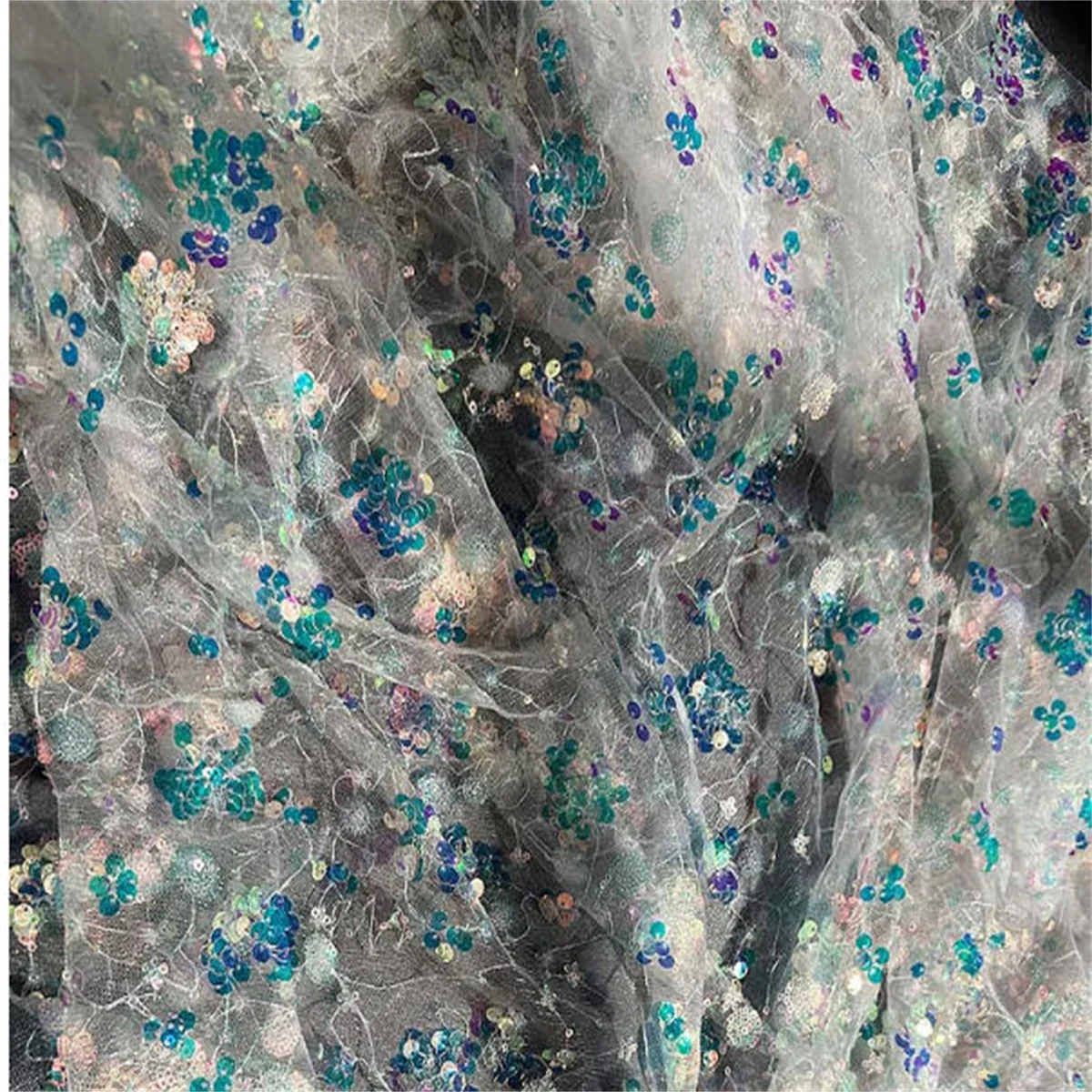 Light luxury niche perspective iridescent mesh, sequin dress fabric, background clothing designer fabric