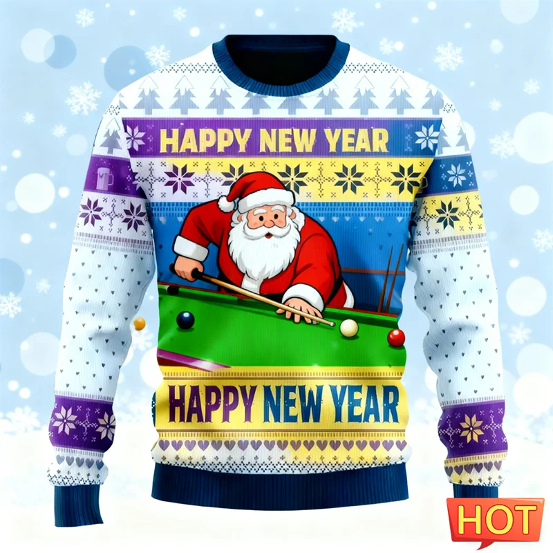 مضحك الكرتون سانتا كلوز القبيح عيد الميلاد سترة موضة رجالي طاقم الرقبة ثلاثية الأبعاد مطبوعة عيد الميلاد بلوزات عادية المتضخم البلوفرات