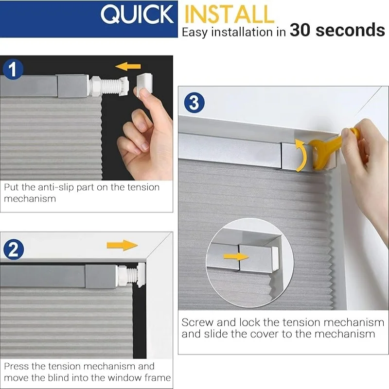 No Drill Hole Install Customized Shade Filtering Fabric Protect Wall Manual Cordless Honeycomb Cellular Blinds For Window