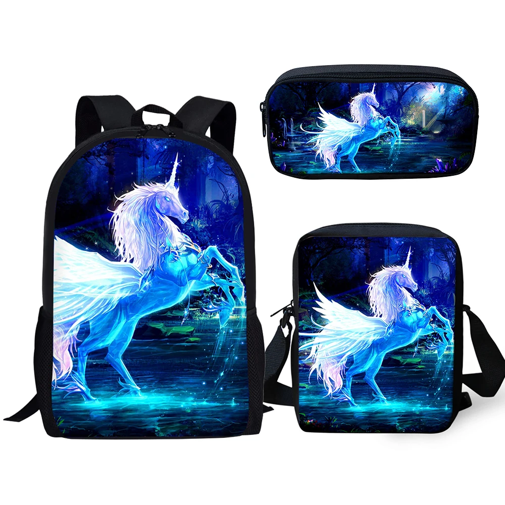 

Classic Novelty Unicorn Horse 3D Print 3pcs/Set pupil School Bags Laptop Daypack Backpack Inclined shoulder bag Pencil Case