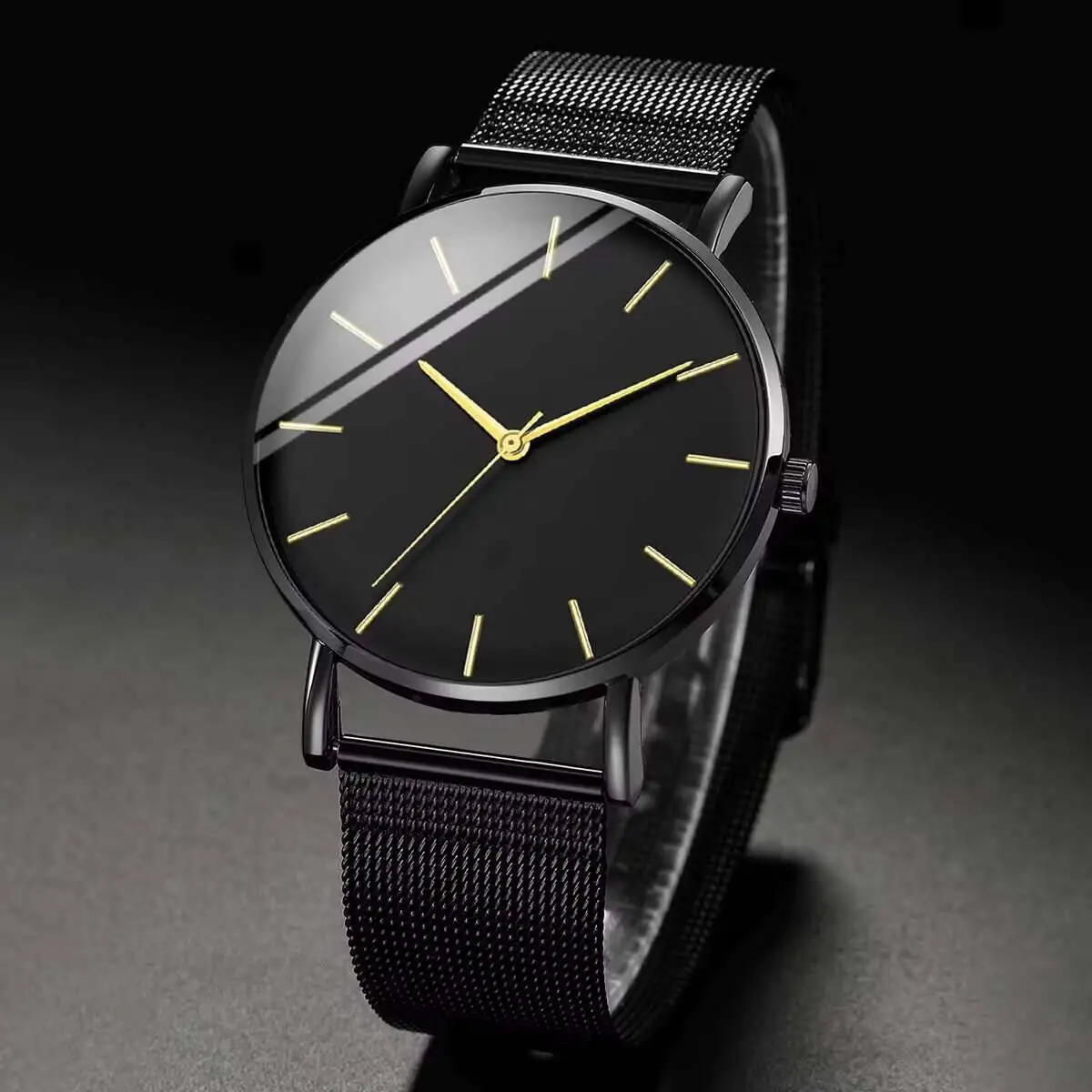 Fashion Ultra Thin Dial Men Quartz Watch Casual Mesh Band Analog Wristwatches Reloj Hombre