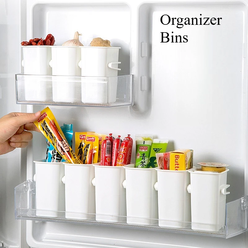 منظم باب الثلاجة قابل للتكديس مكون من 4 قطع - صناديق تخزين الطعام المعيارية من البولي بروبيلين للمطبخ، حاوية أبواب جانبية للثلاجة موفرة للمساحة