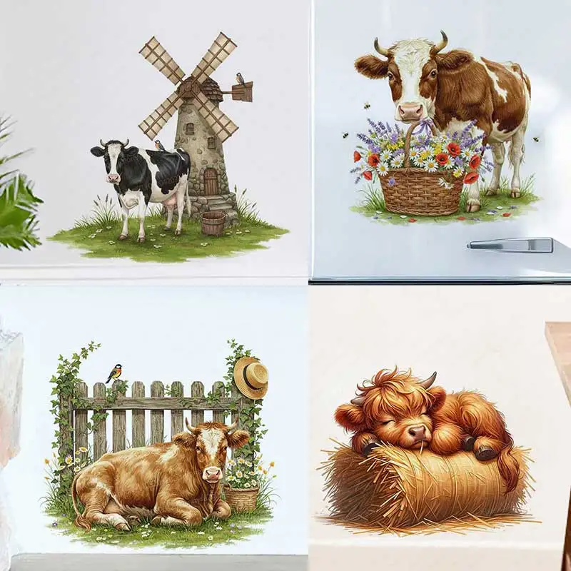 

Pastoral Cow Country Farm Wall Stickers Home Decor Decal for Bathroom Toilet Living Room Cabinet Fridge - Farmhouse Theme AA187