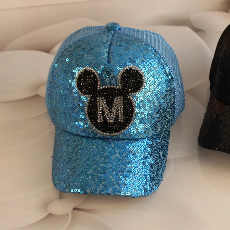 Disney Sequin Baseball Hats Spring and Summer Sun Shading Duckbill Hats Breathable Mesh Children\'s Hats Boys and Girls Gift