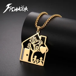 House Necklace for Woman Men Kid Child Family Father Dad Mother Home Pendant Box Chain Gold Color Stainless Steel Jewelry Gift