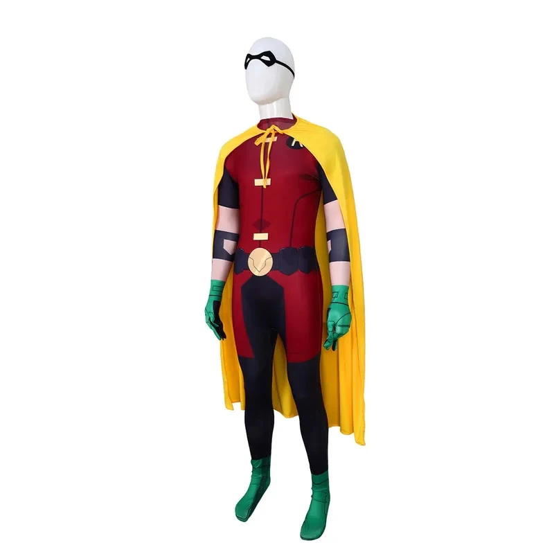 

Adult Kid Halloween Carnival Robin Jumpsuit Man Dick Grayson Nightwing Bodysuit Cloak Costume fg8'.