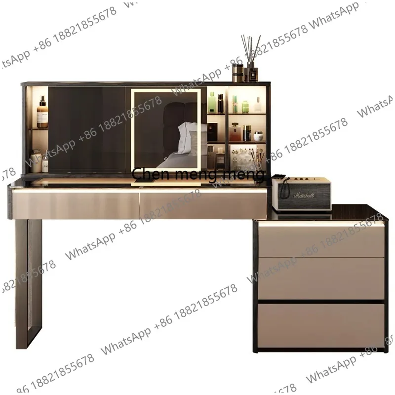 

Italian minimalist dresser folding mirror with mobile retractable chest integrated bedroom end of bed light luxury makeup table