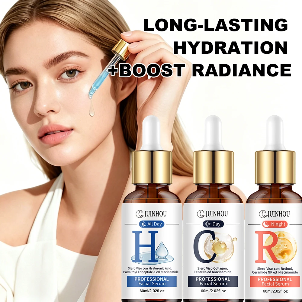 JUINHOU 3Pcs Face Serum Set Hyaluronic Acid Collagen Retinol Firming Skin Moisturizing Brightening Elastic Skin Daily Skincare