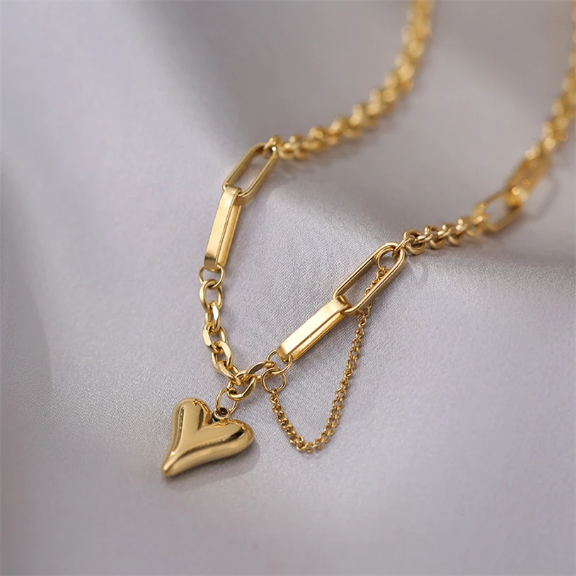316L Stainless Steel New Fashion Upscale Jewelry Hip Hop Couple Heart Tassel Charm Chain Choker Necklaces Bracelets For Women