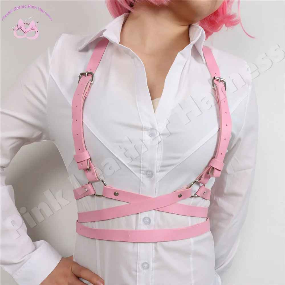 

Trendy Harajuku Leather Harness Suspender Pink Punk Women Garter Sword Belt Body Bondage Straps Goth Club Festival Rave Clothes