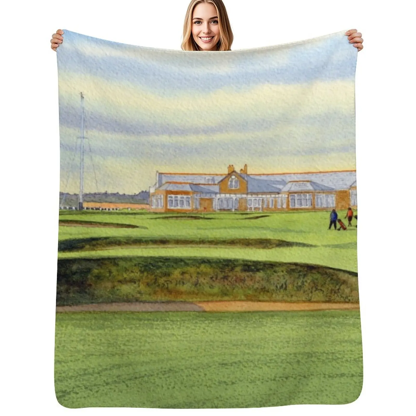 Royal Troon Golf Course 18th And Clubhouse Throw Blanket Warm Throw Blanket Gift for Anniversary
