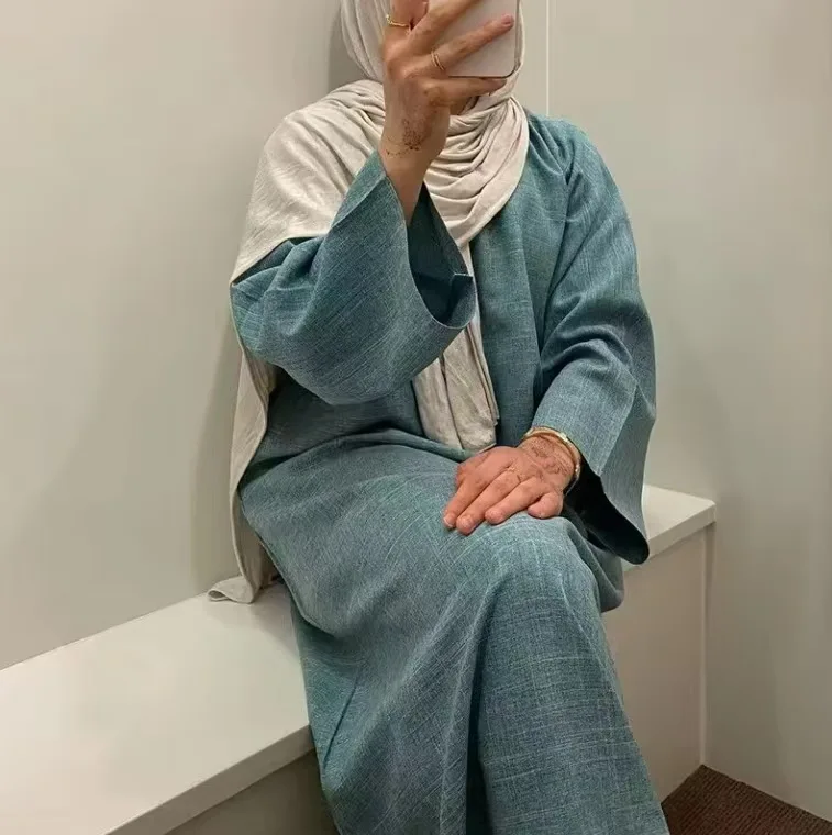 Linen Closed Abaya Dubai Luxury Muslim Hijab Dress Turkey Casual Abayas African Dresses for Women Ramadan Eid Islam Kaftan Robes