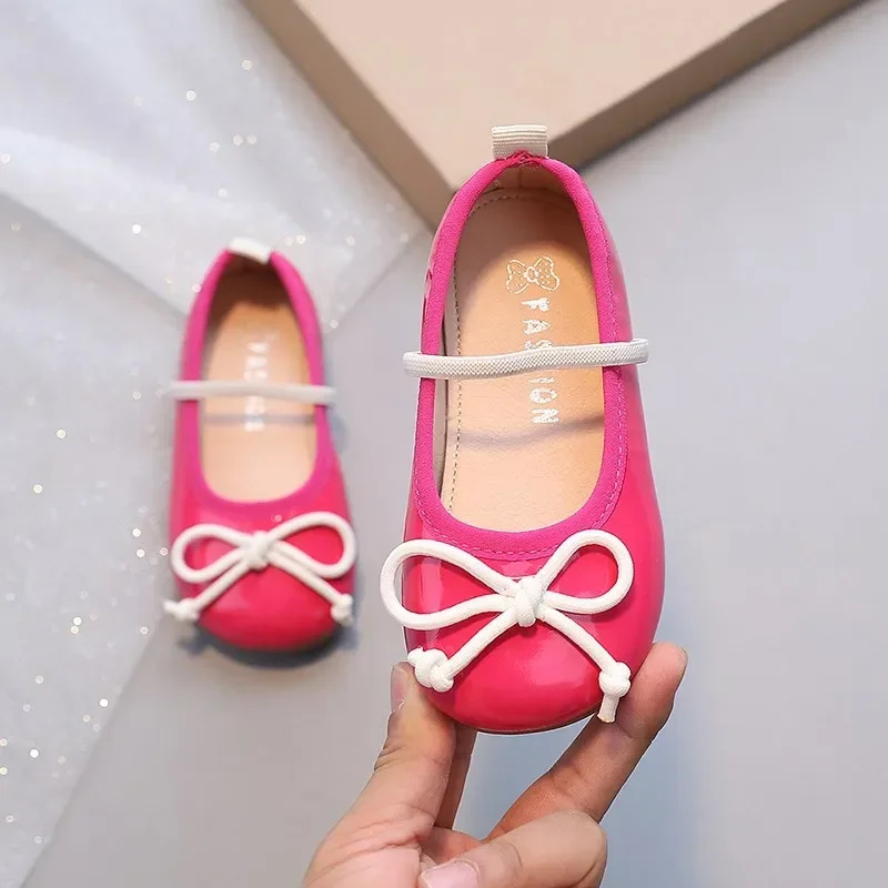 Zapatos de princesa para niña pequeña, zapatillas planas de Ballet con lazo de Color caramelo, con banda elástica ligera, para otoño