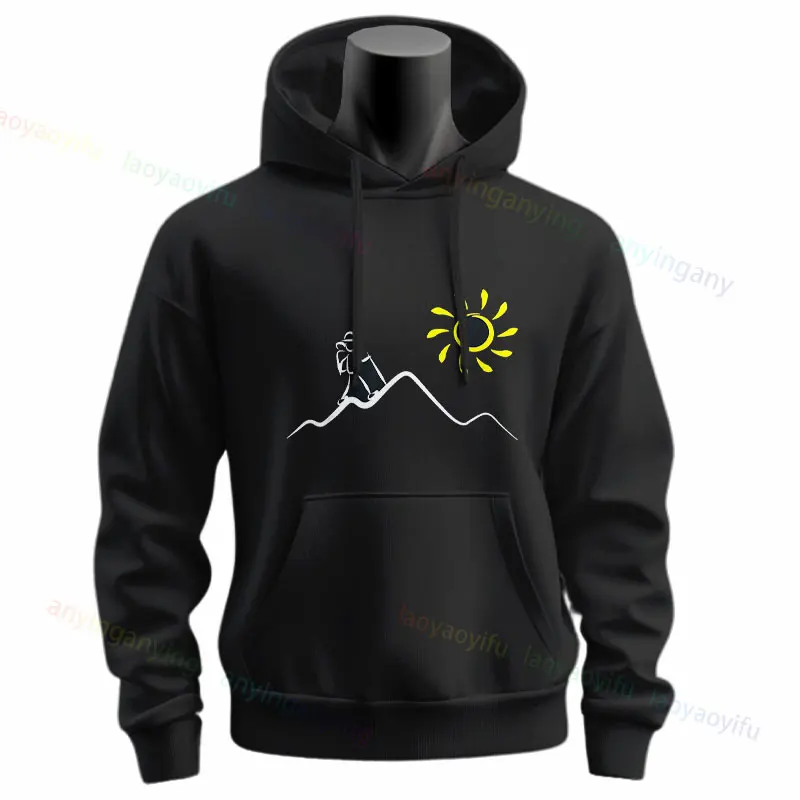 Stickman Hiker Mountain Hiking Idea Funny Nature Lover Slogan Hoodies Originality Humor Graphic Casual Long Sleeve Sweatshirts