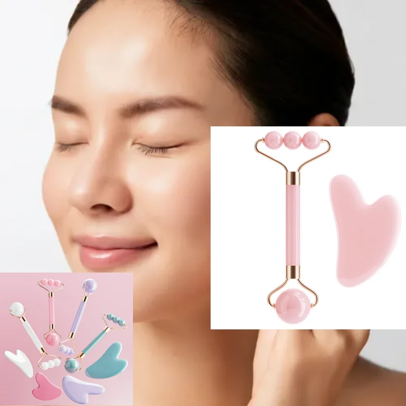 Gua Sha Roller pijat Anti Penuaan, Set alat pijat wajah Anti Penuaan, Resin perawatan kecantikan kulit wajah