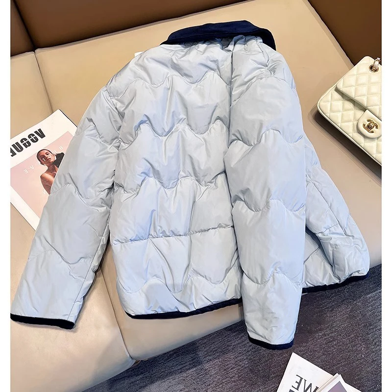 الأزرق المرقعة طوق موجة القرد القطن Jaet الرجال 2024 الخريف الشتاء تصميم Ele تنوعا العصرية الكورية Sle طويلة Sle...