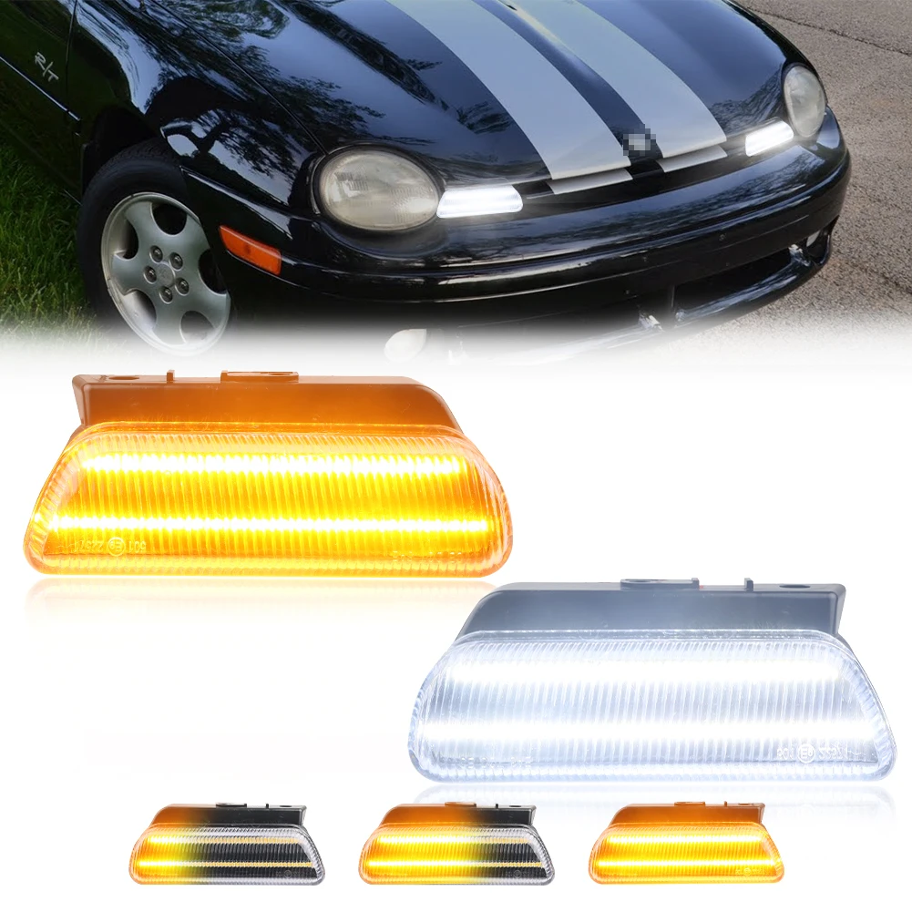 

2X Front Bumper DRL Light Turn Signal Light W/ Switchback Dynamic LED For 1995 1996 1997 1998 1999 Dodge Neon & Plymouth Neon